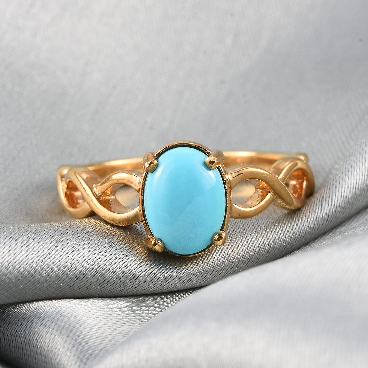 AA Arizona Sleeping Beauty Turquoise (Ovl 8x6mm) Solitaire Ring in 14K Gold Overlay Sterling Silver 1.00 Ct.