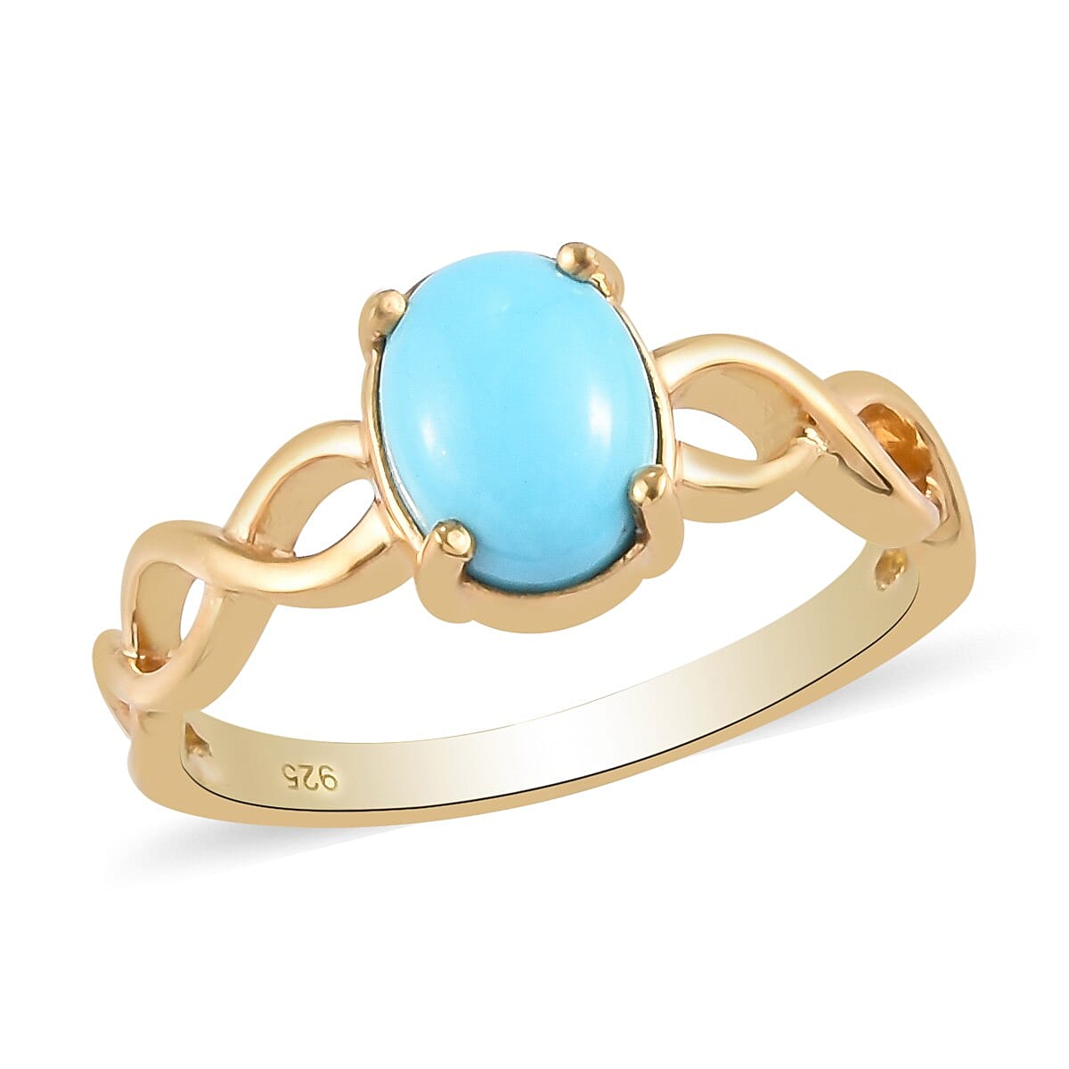 AA Arizona Sleeping Beauty Turquoise (Ovl 8x6mm) Solitaire Ring in 14K Gold Overlay Sterling Silver 1.00 Ct.