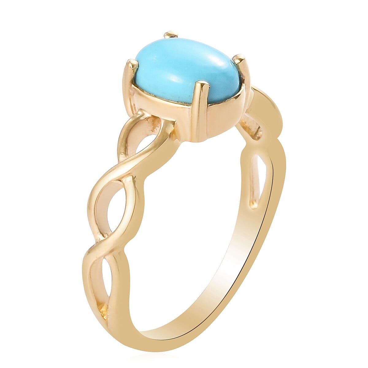 AA Arizona Sleeping Beauty Turquoise (Ovl 8x6mm) Solitaire Ring in 14K Gold Overlay Sterling Silver 1.00 Ct.