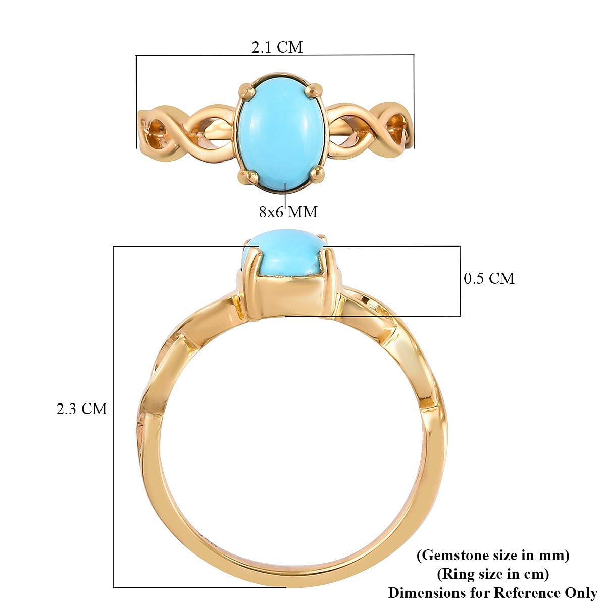 AA Arizona Sleeping Beauty Turquoise (Ovl 8x6mm) Solitaire Ring in 14K Gold Overlay Sterling Silver 1.00 Ct.
