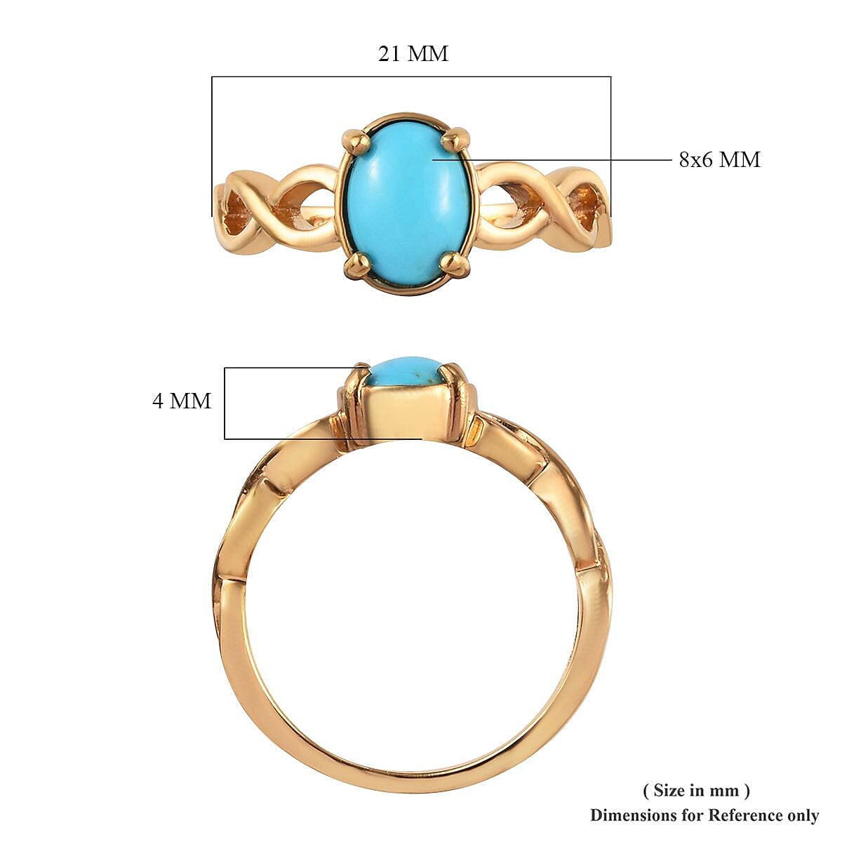 AA Arizona Sleeping Beauty Turquoise (Ovl 8x6mm) Solitaire Ring in 14K Gold Overlay Sterling Silver 1.00 Ct.