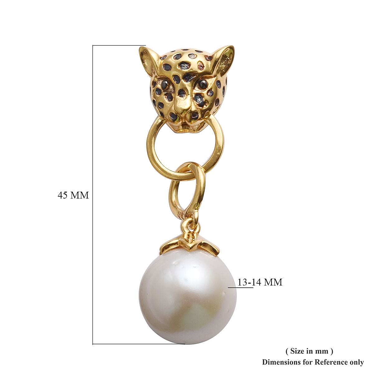 Edison Pearl Panther Head Drop Earrings (with Push Back) in 14K Gold Overlay Sterling Silver, Silver wt 10.45 Gms