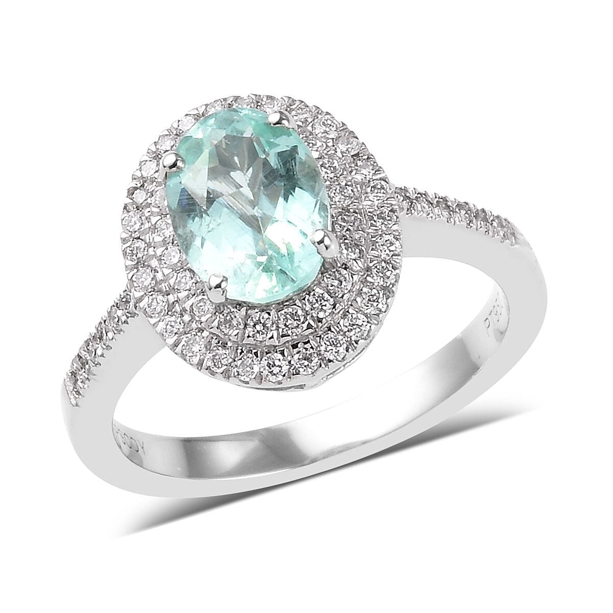 RHAPSODY 950 Platinum AAAA Mozambique Paraiba Tourmaline (Ovl 8x6mm), Diamond (VS-E-F) Ring 1.58 Ct, Platinum wt 5.50 Gms