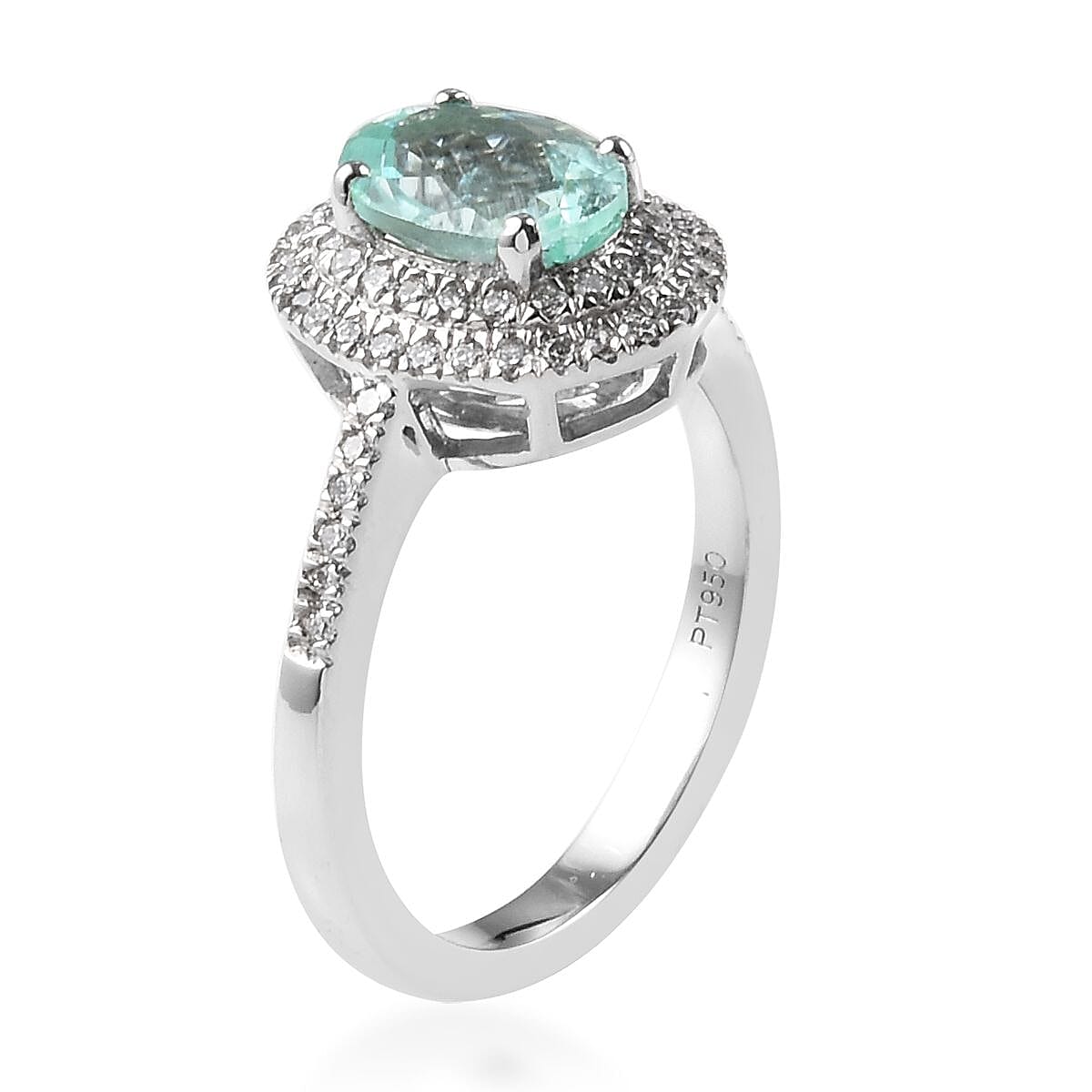RHAPSODY 950 Platinum AAAA Mozambique Paraiba Tourmaline (Ovl 8x6mm), Diamond (VS-E-F) Ring 1.58 Ct, Platinum wt 5.50 Gms