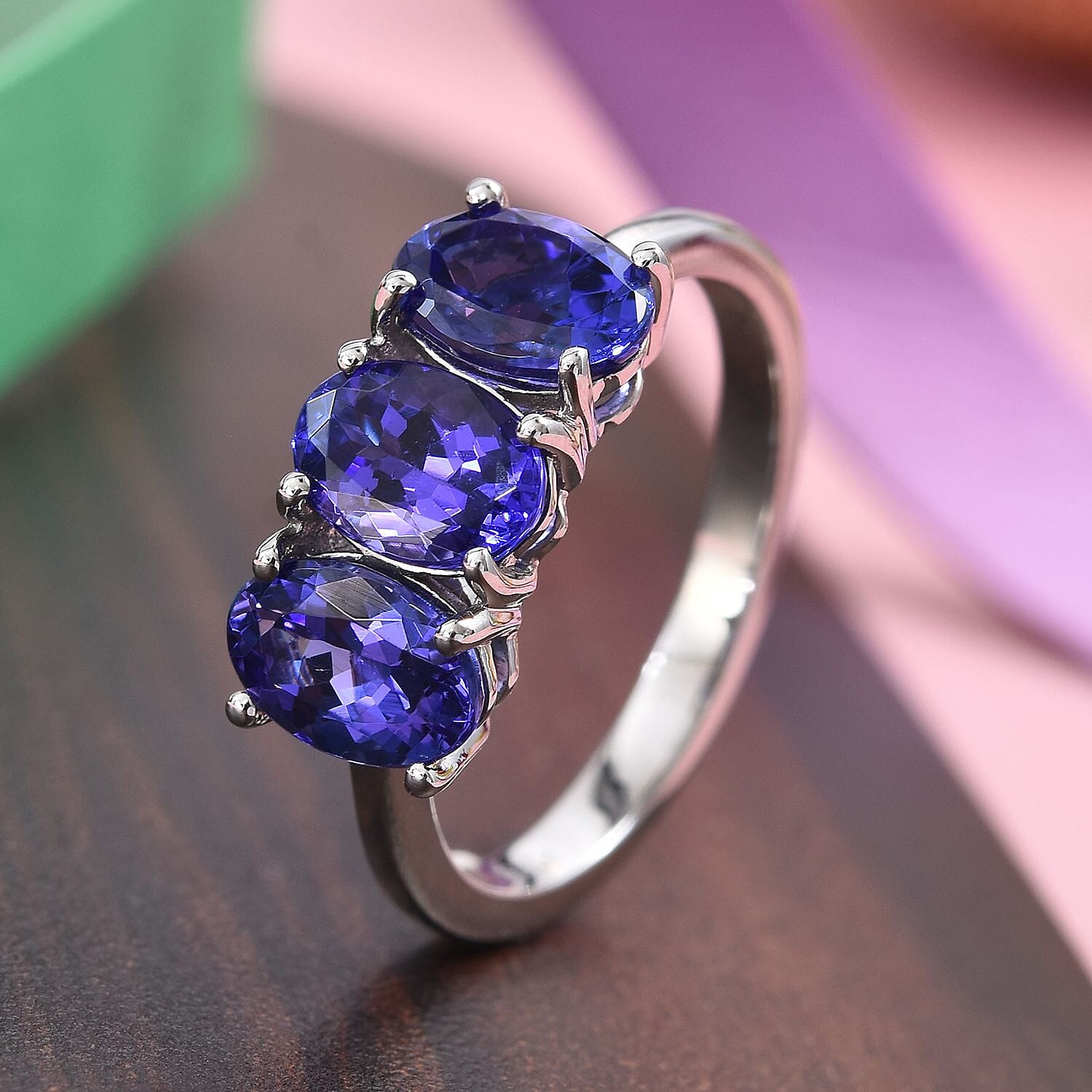 Collectors Edition- RHAPSODY 950 Platinum AAAA Tanzanite Trilogy Ring 2.50 Ct.