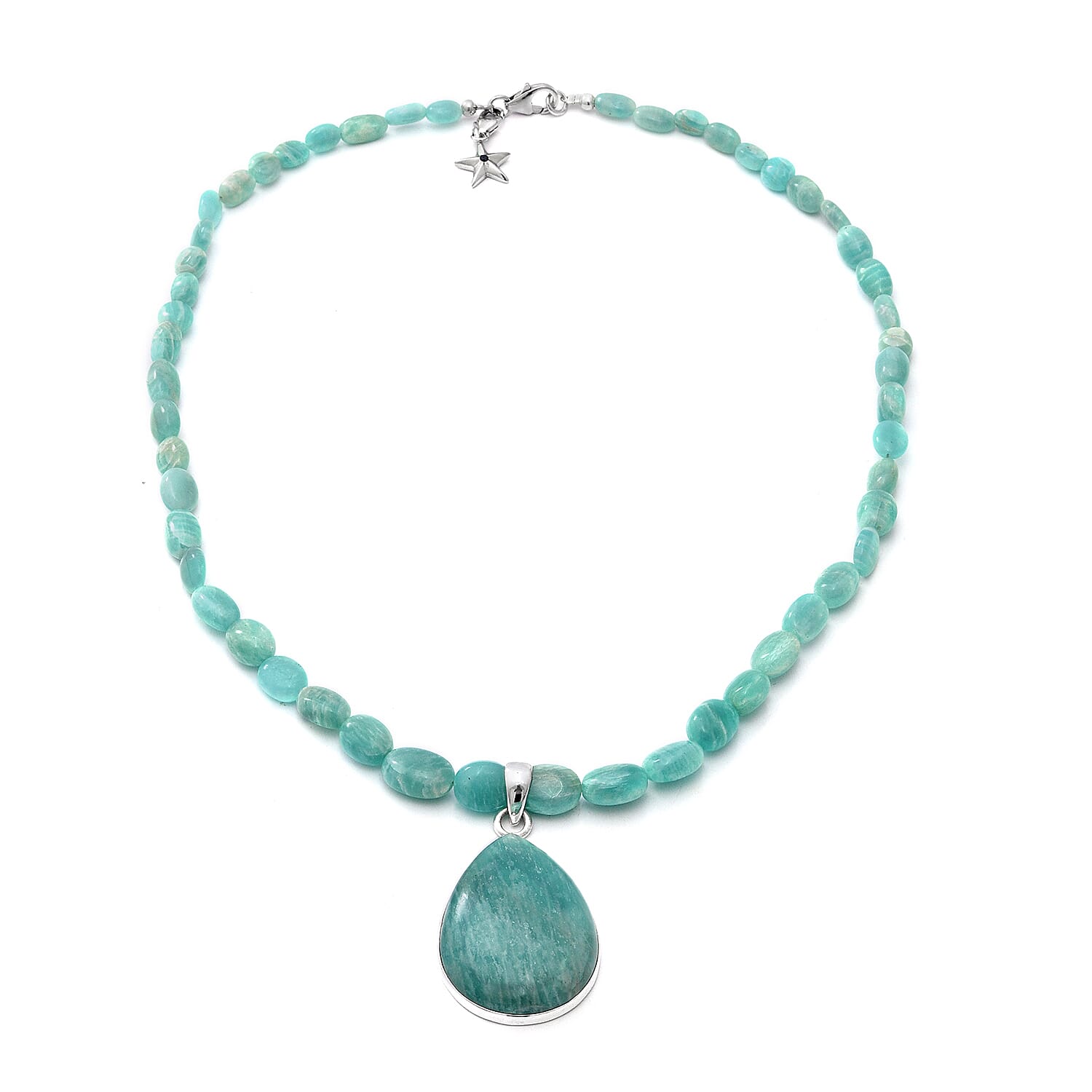 GP Italian Garden Collection - Amazonite Beads Necklace with Teardrop Pendant and Star Charm in Platinum Overlay Sterling Silver 150.03 Ct.