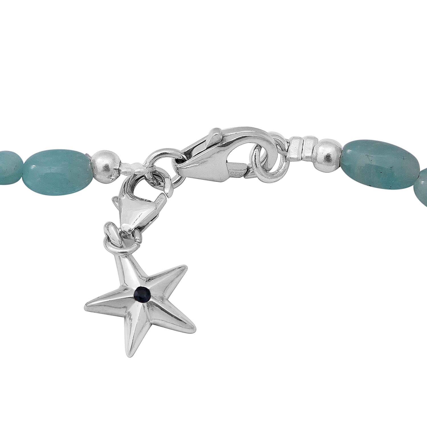 GP Italian Garden Collection - Amazonite Beads Necklace with Teardrop Pendant and Star Charm in Platinum Overlay Sterling Silver 150.03 Ct.