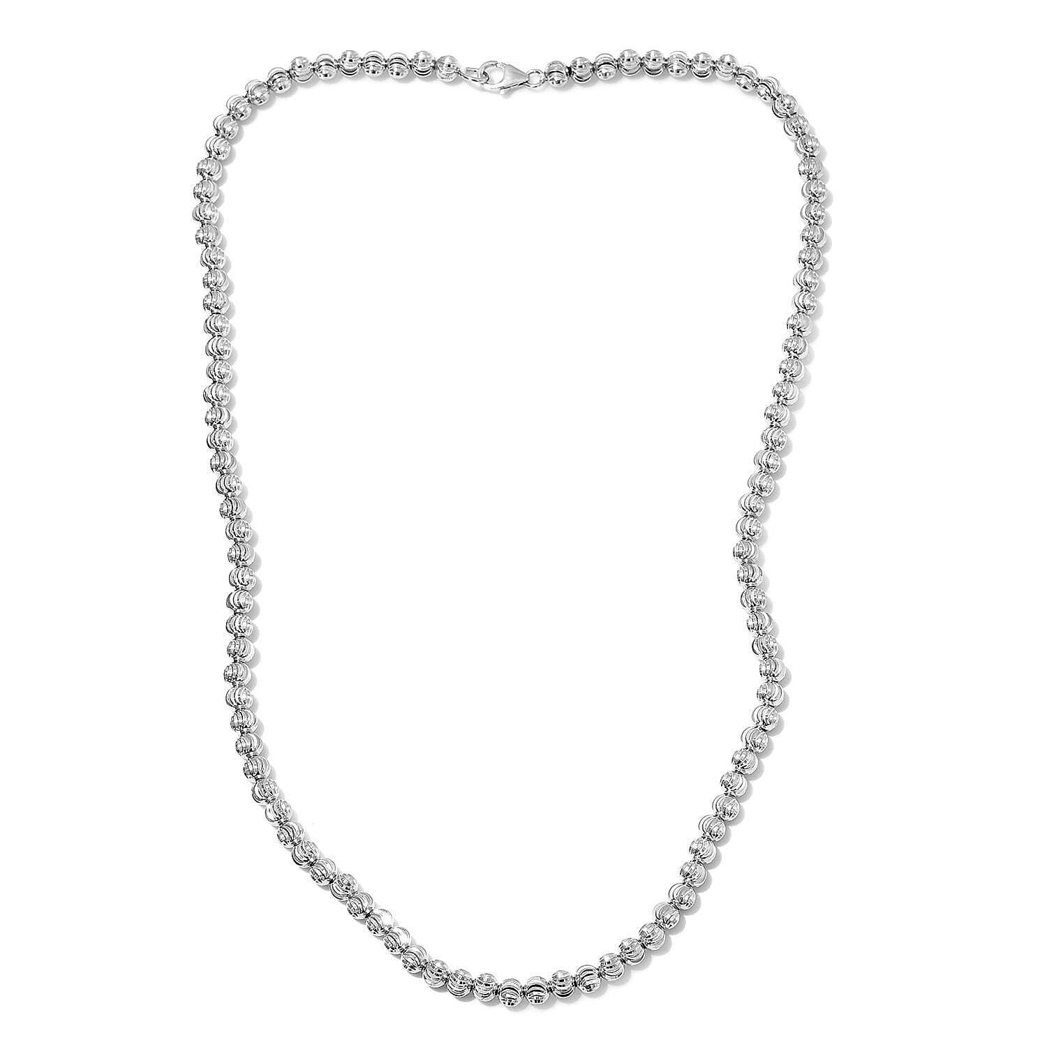 Platinum Overlay Sterling Silver Diamond Cut Beads Necklace (Size 20), Silver wt 15.50 Gms
