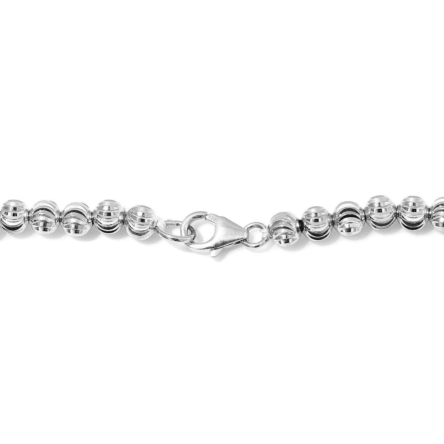 Platinum Overlay Sterling Silver Diamond Cut Beads Necklace (Size 20), Silver wt 15.50 Gms