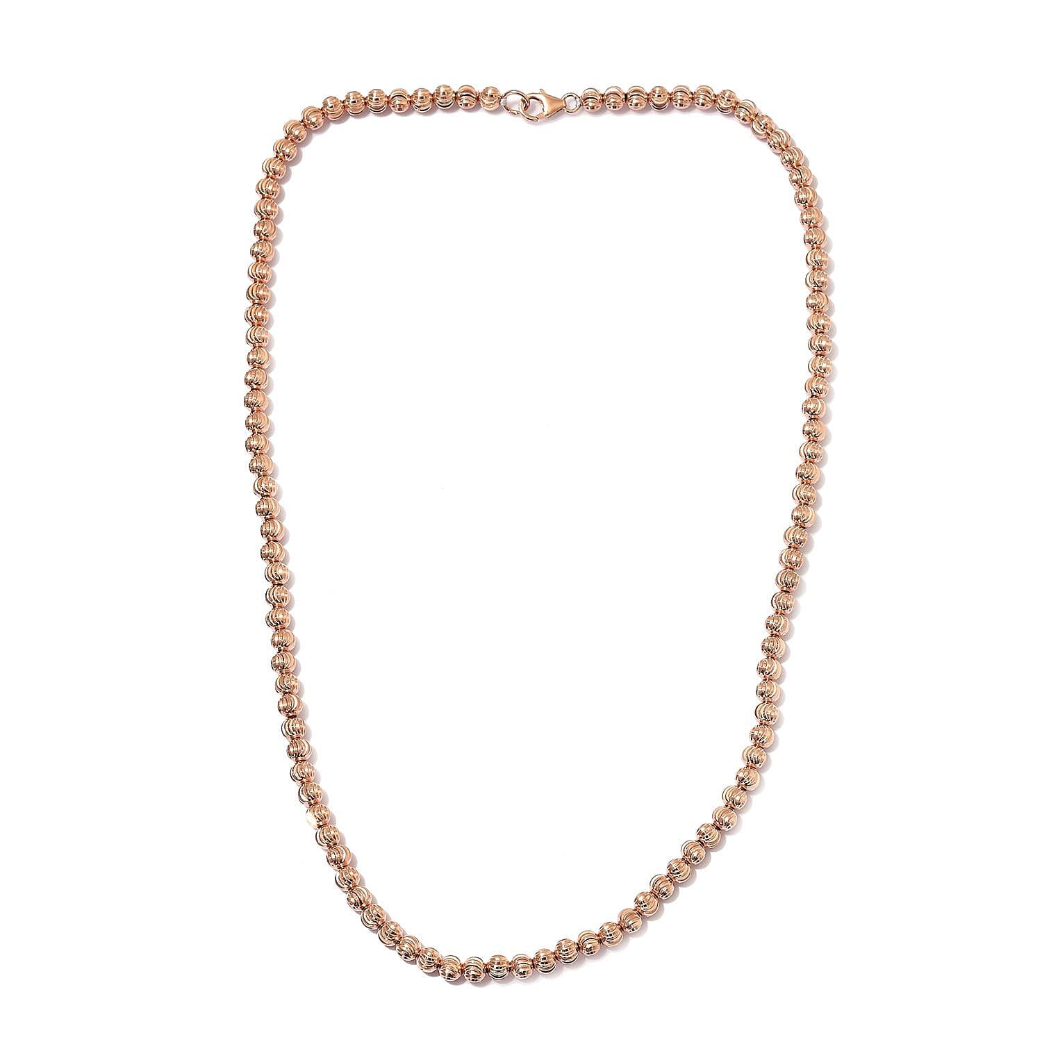 Rose Gold Overlay Sterling Silver Diamond Cut Beads Necklace (Size 20), Silver wt 15.50 Gms