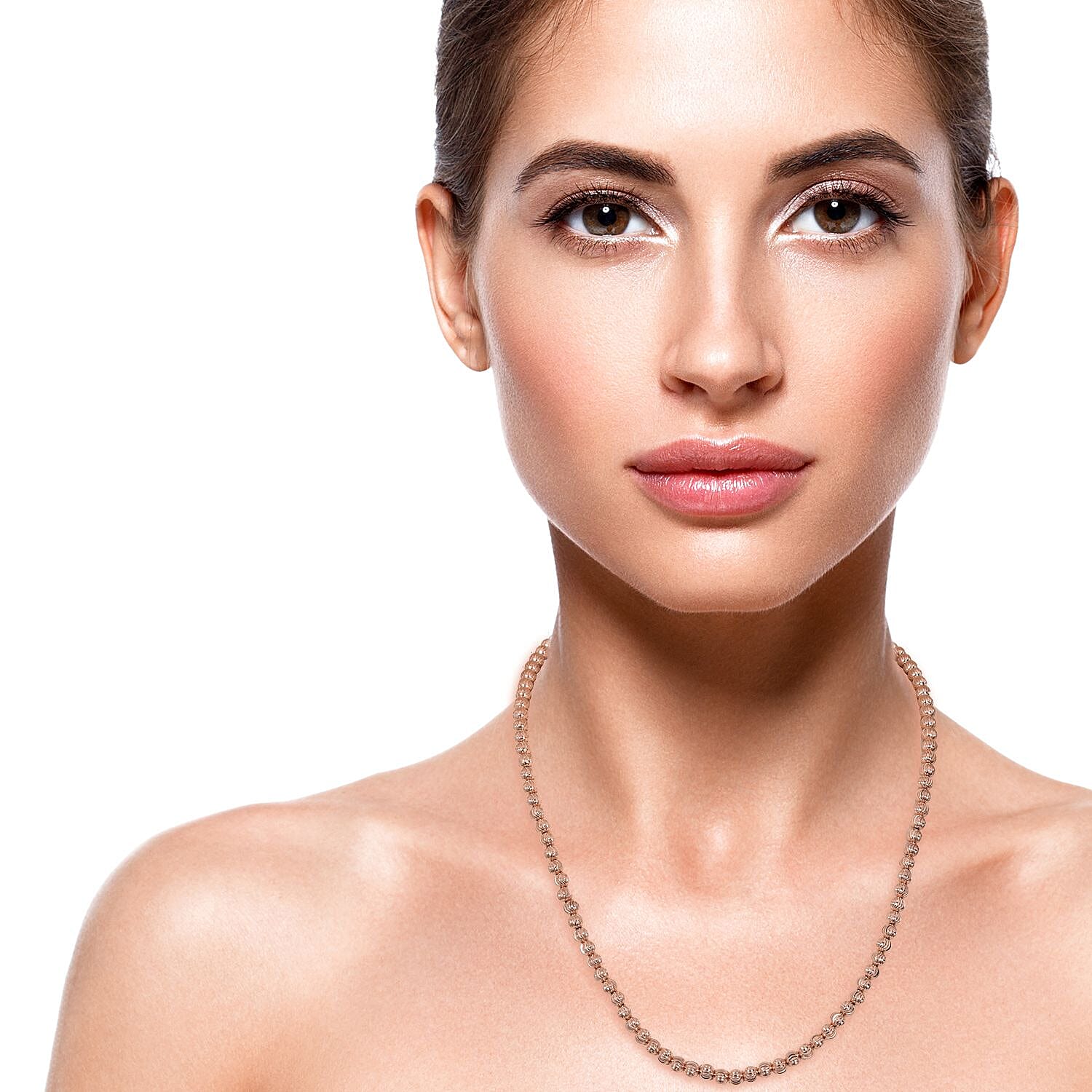 Rose Gold Overlay Sterling Silver Diamond Cut Beads Necklace (Size 20), Silver wt 15.50 Gms