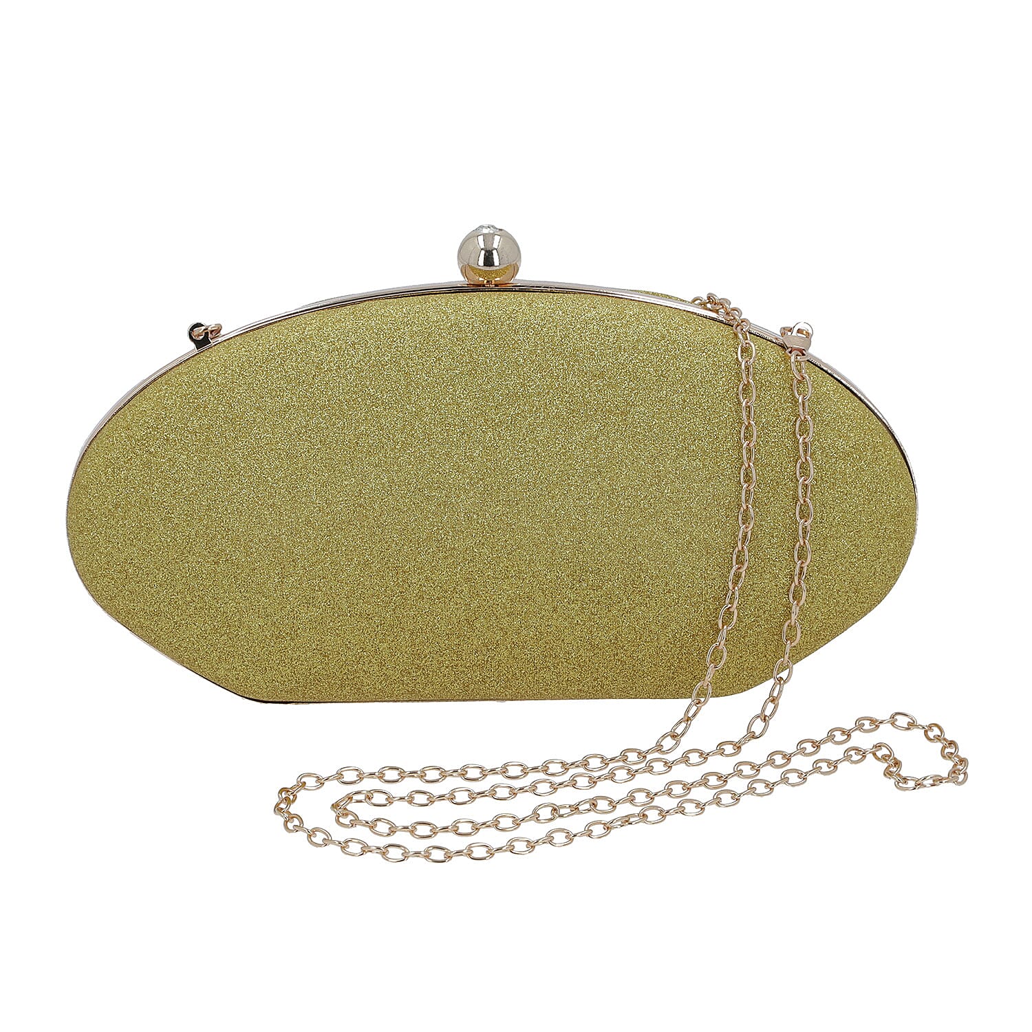 Gold Sparkly Clutch Bag with Detachable Shoulder Chain (Size 25x5x12 Cm)