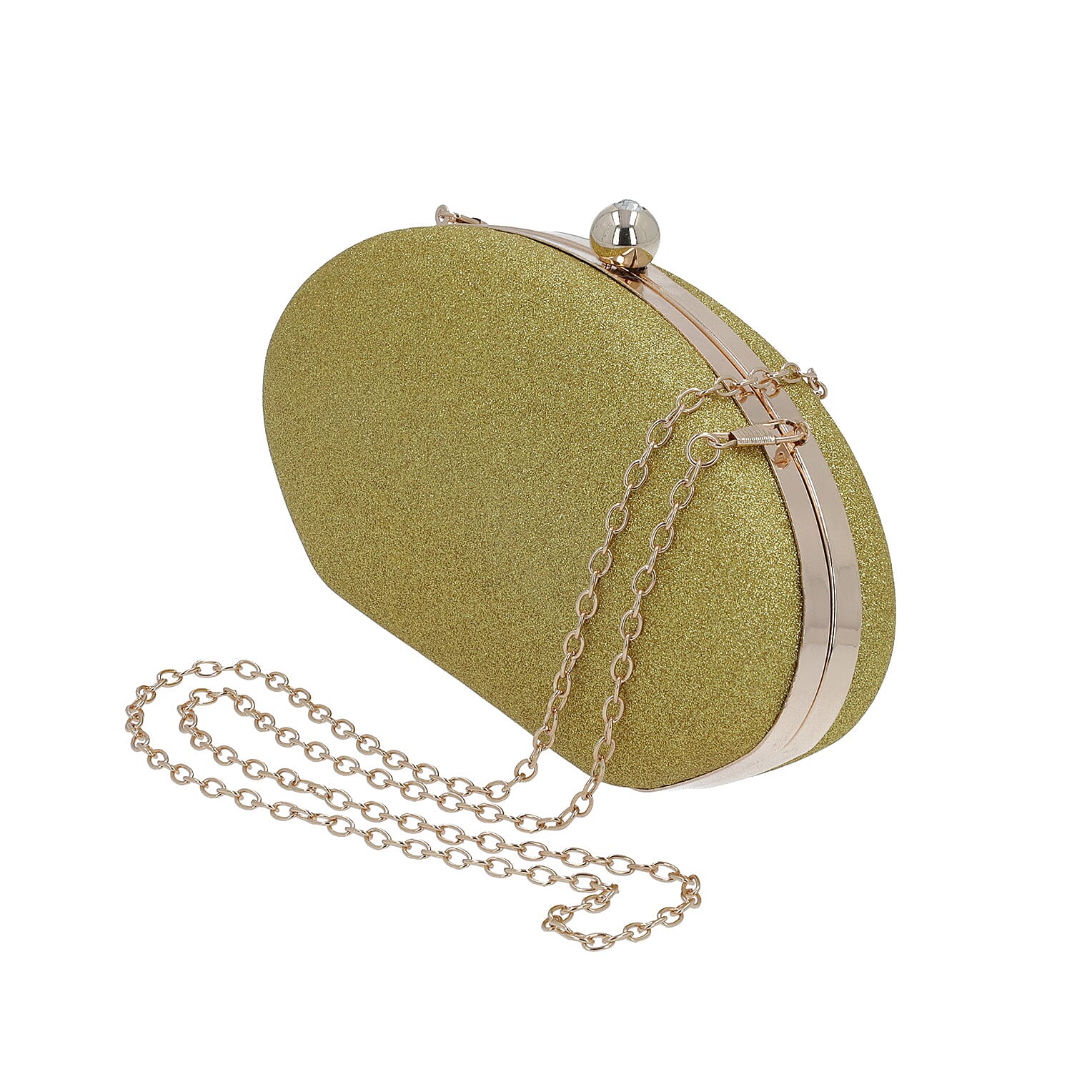 Gold Sparkly Clutch Bag with Detachable Shoulder Chain (Size 25x5x12 Cm)