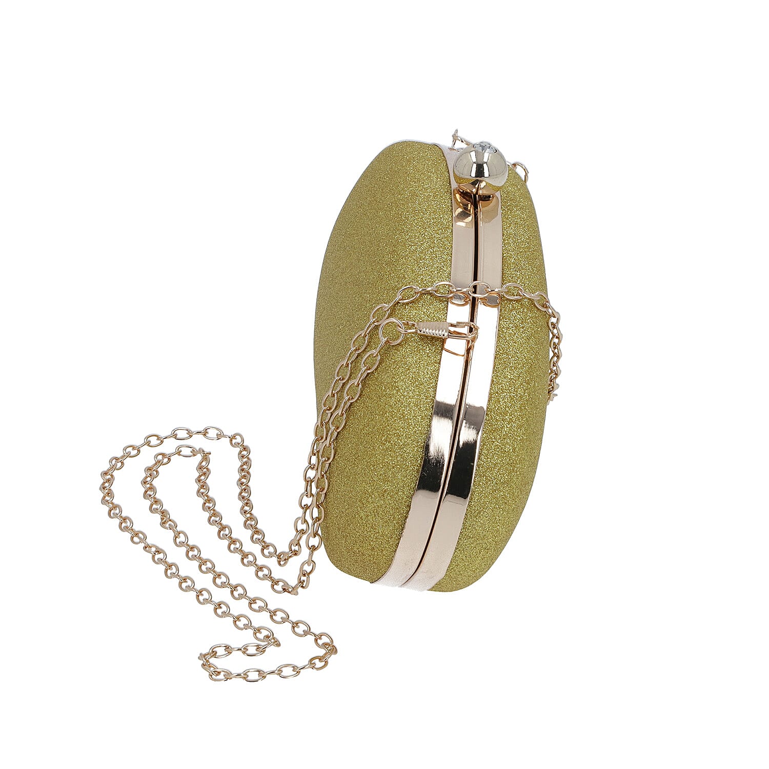 Gold Sparkly Clutch Bag with Detachable Shoulder Chain (Size 25x5x12 Cm)