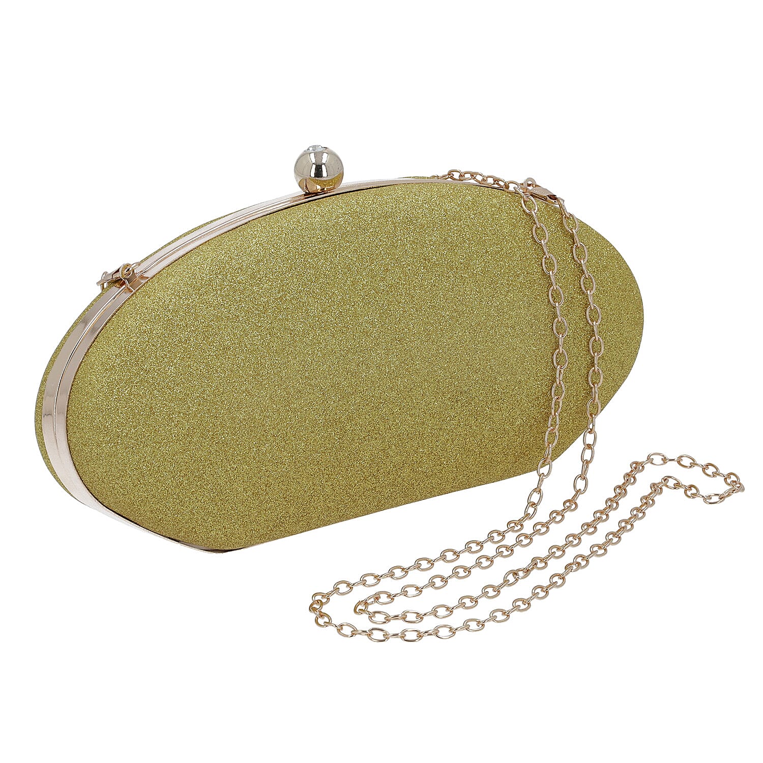 Gold Sparkly Clutch Bag with Detachable Shoulder Chain (Size 25x5x12 Cm)