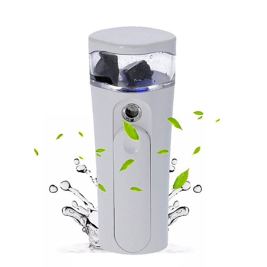 2 in 1 Natural Shungite Infused Facial Nano Mist Sprayer with Built in Rechargeable Battery (Size 12x4.7x3.5 Cm) - White