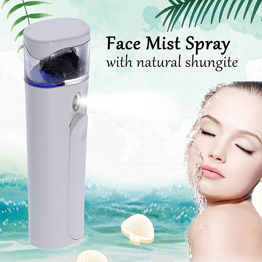 2 in 1 Natural Shungite Infused Facial Nano Mist Sprayer with Built in Rechargeable Battery (Size 12x4.7x3.5 Cm) - White