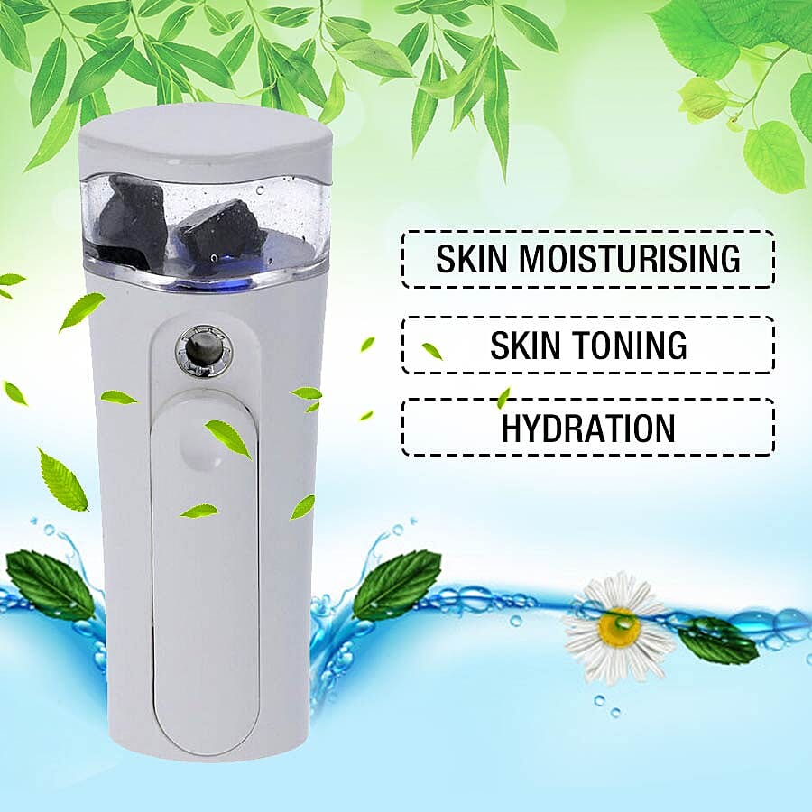 2 in 1 Natural Shungite Infused Facial Nano Mist Sprayer with Built in Rechargeable Battery (Size 12x4.7x3.5 Cm) - White