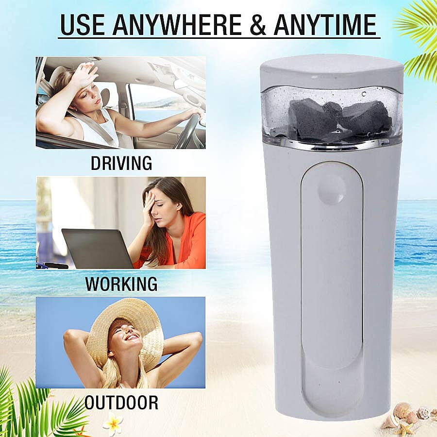 2 in 1 Natural Shungite Infused Facial Nano Mist Sprayer with Built in Rechargeable Battery (Size 12x4.7x3.5 Cm) - White