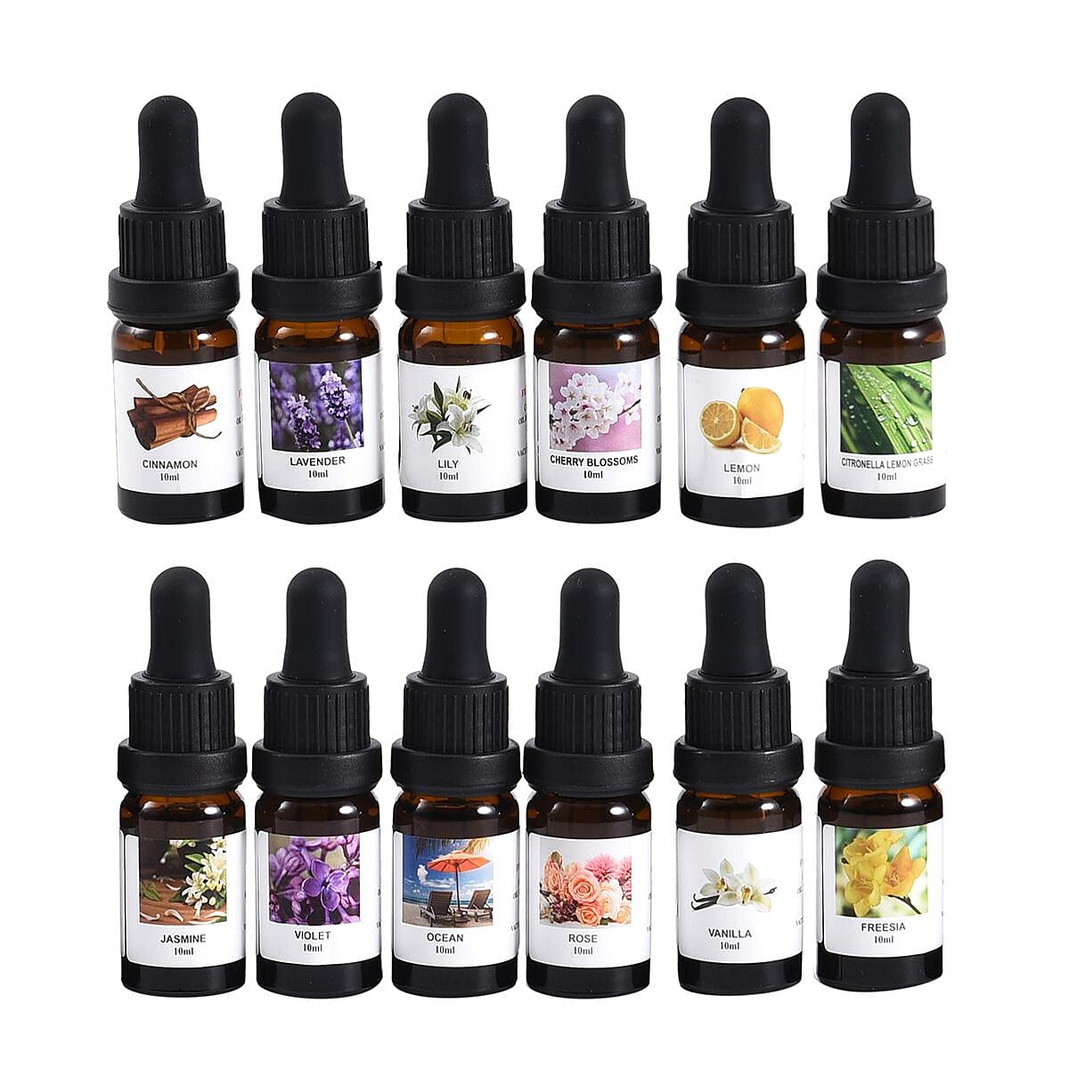 12 Piece Set - The 5th Season Fragrance Oils (Vanilla, Ocean, Rose, Lavender, Jasmine, Cinnamon, Lemon Grass, Violet, Freesia, Lily, Lemon, Cherry Blossom) - 10 ml each