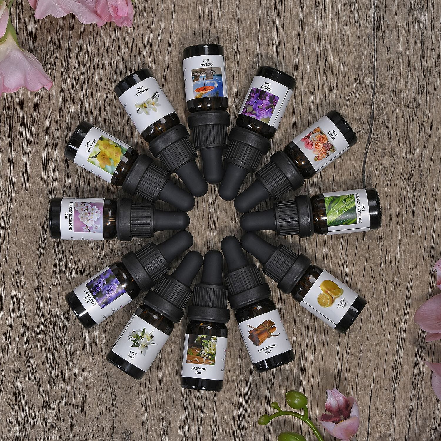 12 Piece Set - The 5th Season Fragrance Oils (Vanilla, Ocean, Rose, Lavender, Jasmine, Cinnamon, Lemon Grass, Violet, Freesia, Lily, Lemon, Cherry Blossom) - 10 ml each