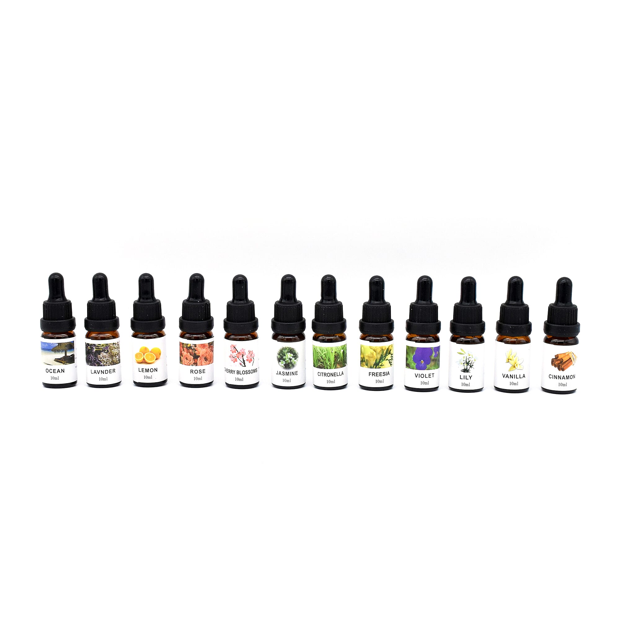 12 Piece Set - The 5th Season Fragrance Oils (Vanilla, Ocean, Rose, Lavender, Jasmine, Cinnamon, Lemon Grass, Violet, Freesia, Lily, Lemon, Cherry Blossom) - 10 ml each