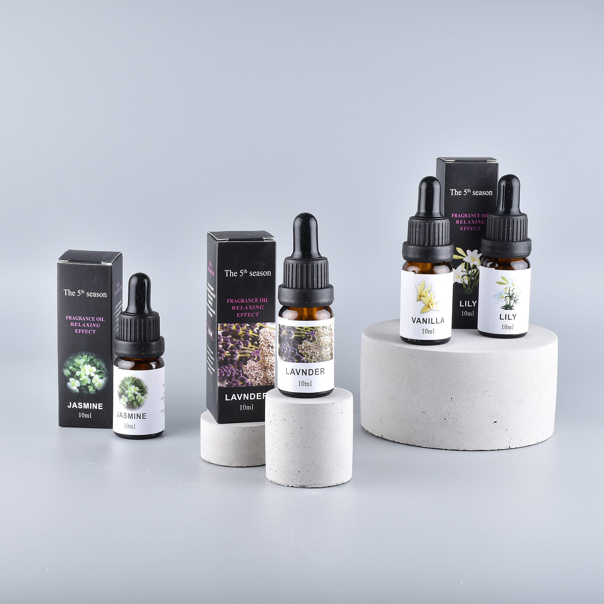 12 Piece Set - The 5th Season Fragrance Oils (Vanilla, Ocean, Rose, Lavender, Jasmine, Cinnamon, Lemon Grass, Violet, Freesia, Lily, Lemon, Cherry Blossom) - 10 ml each