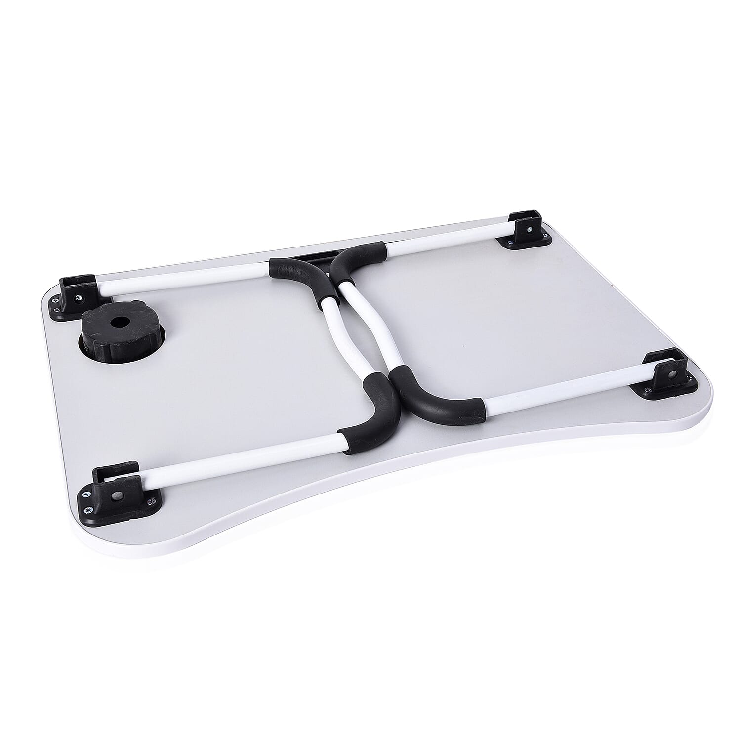 Multi-Function Folding Table with Cup and Tablet Holder (Size 60x37x27 Cm) - Cream White