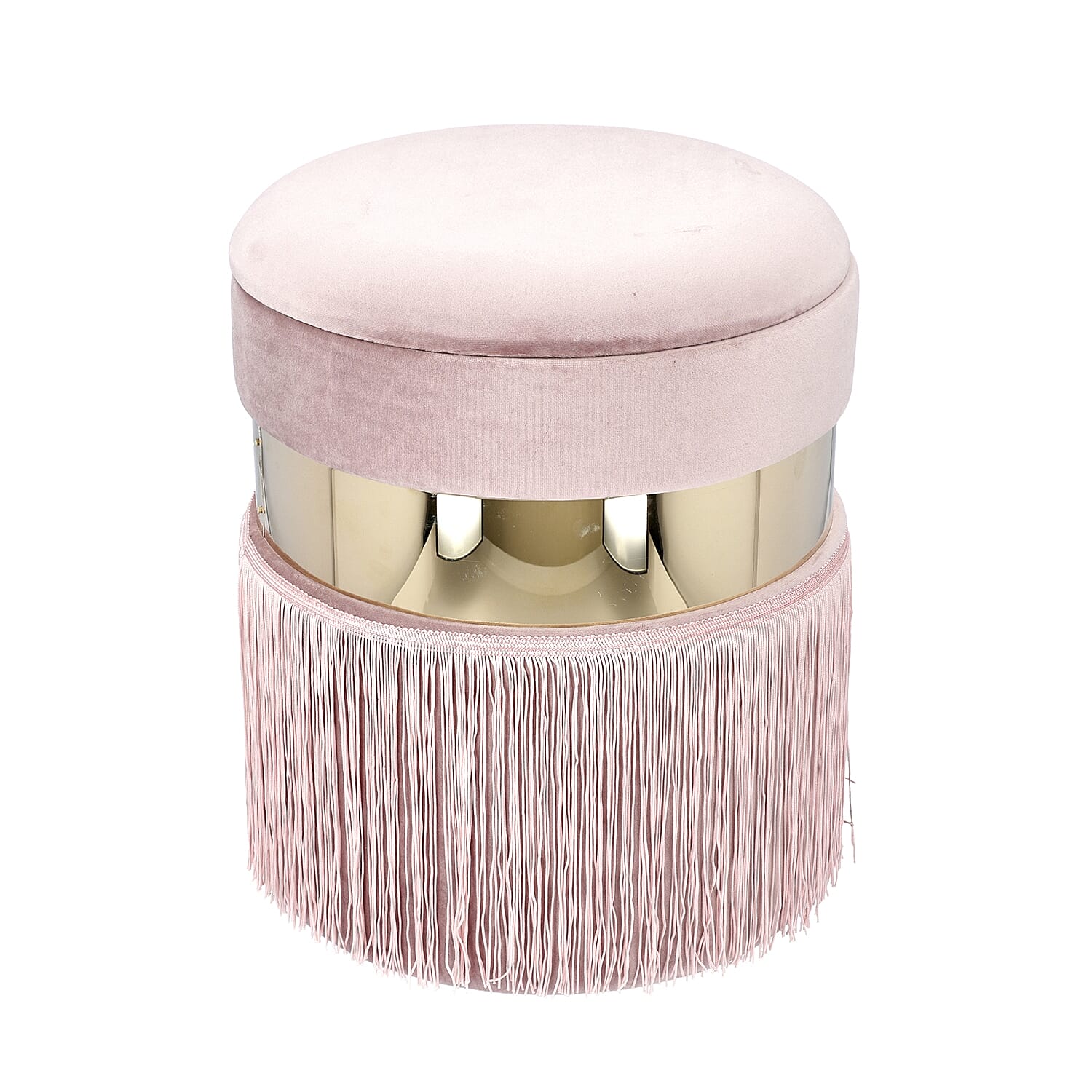 Storage Wooden Stool with Tassels (Size 33x33x40 cm) - Dusty Pink