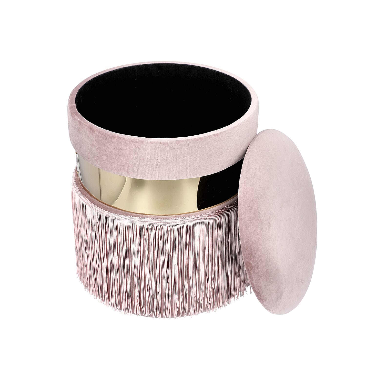 Storage Wooden Stool with Tassels (Size 33x33x40 cm) - Dusty Pink