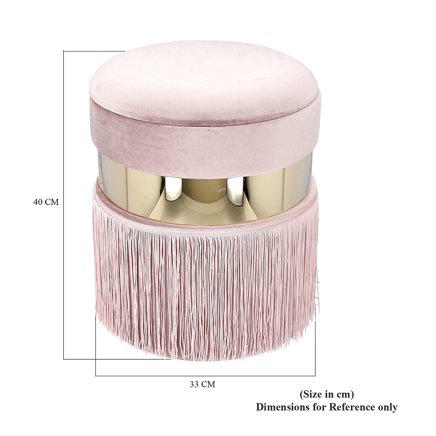 Storage Wooden Stool with Tassels (Size 33x33x40 cm) - Dusty Pink