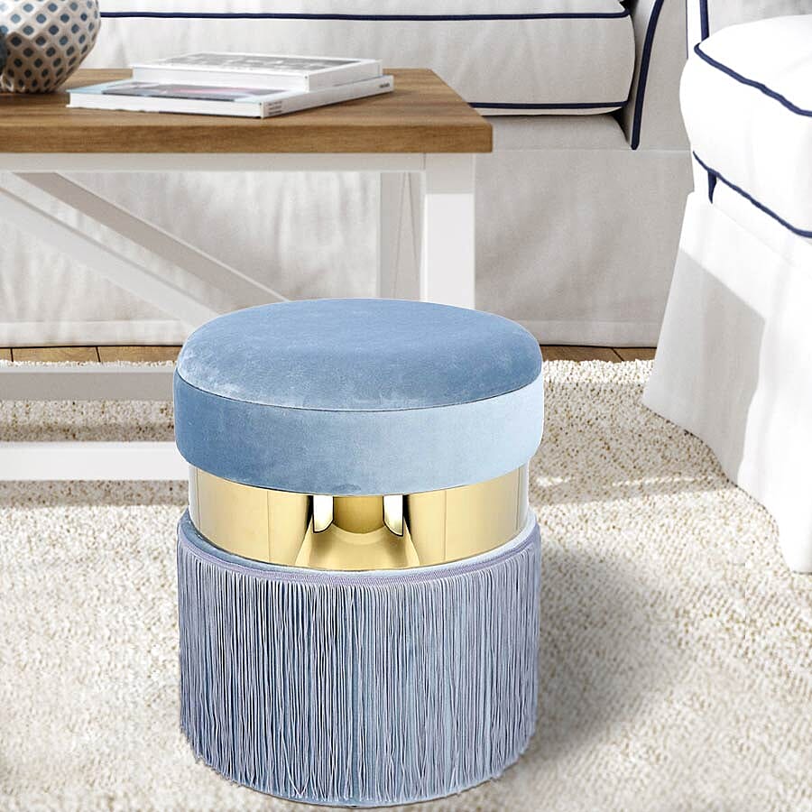 Storage Wooden Stool with Tassels (Size 33x33x40 cm) - Blue