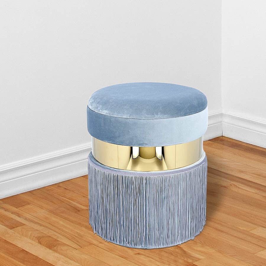 Storage Wooden Stool with Tassels (Size 33x33x40 cm) - Blue