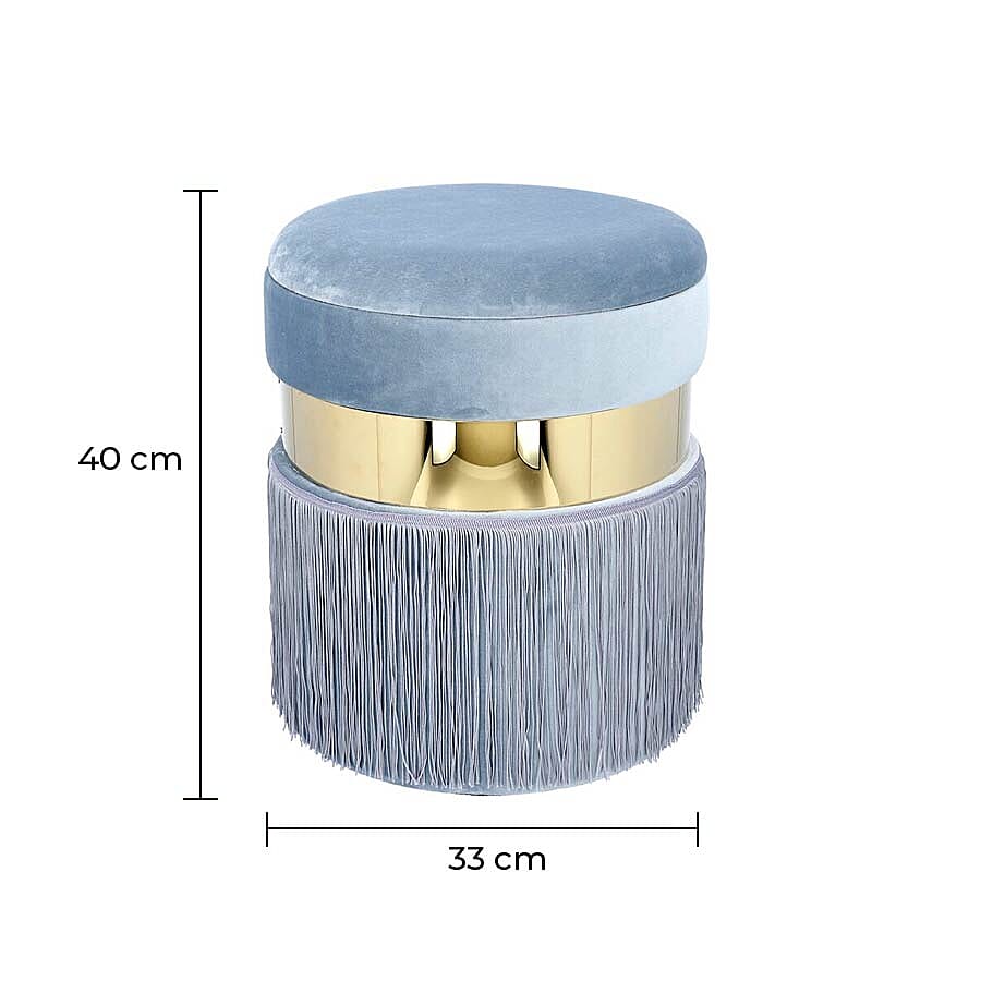 Storage Wooden Stool with Tassels (Size 33x33x40 cm) - Blue