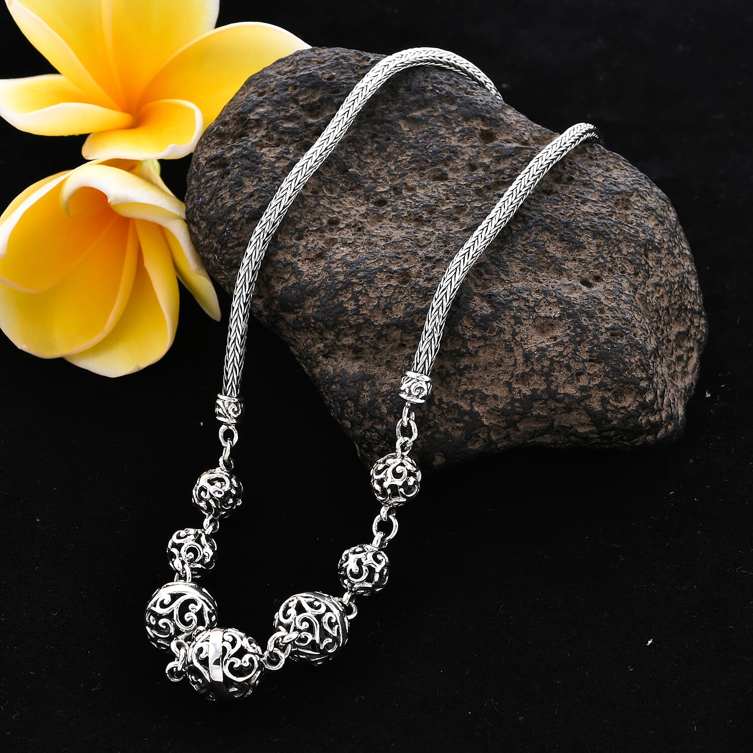 Royal Bali Collection - Sterling Silver Bead Tulang Naga Necklace (Size 17), Silver wt 23.00 Gms