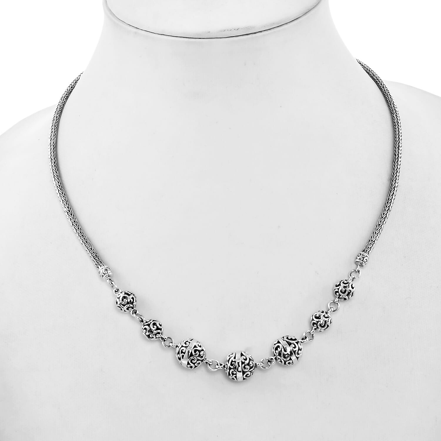 Royal Bali Collection - Sterling Silver Bead Tulang Naga Necklace (Size 17), Silver wt 23.00 Gms