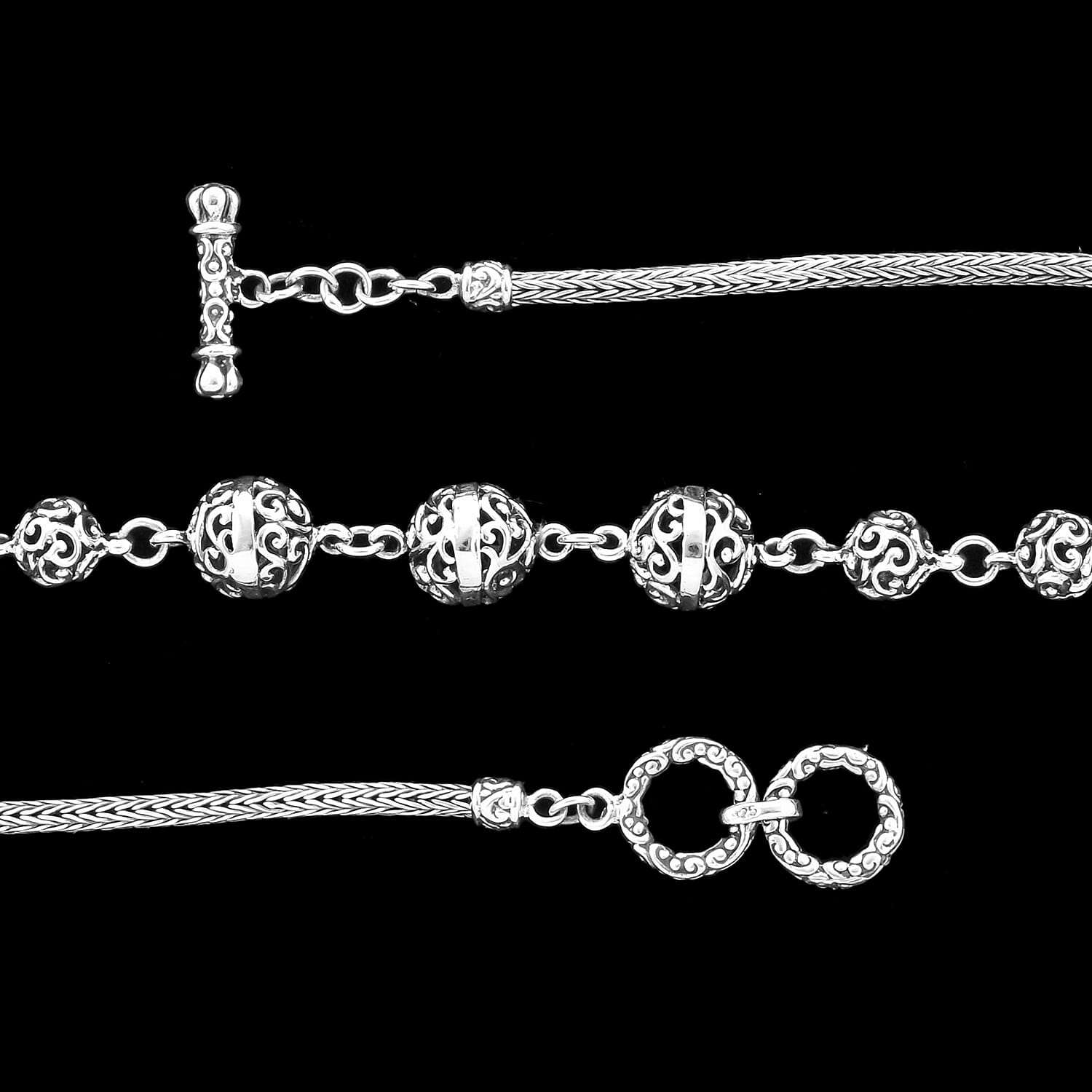 Royal Bali Collection - Sterling Silver Bead Tulang Naga Necklace (Size 17), Silver wt 23.00 Gms