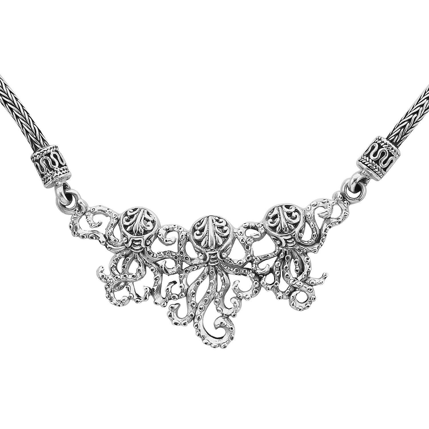 Royal Bali Collection - Sterling Silver Octopus Necklace (Size 20), Silver wt 23.80 Gms