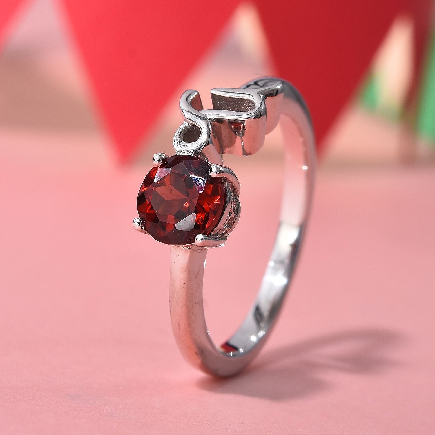AA Mozambique Garnet Zodiac-Capricorn Ring in Platinum Overlay Sterling Silver 1.05 Ct.