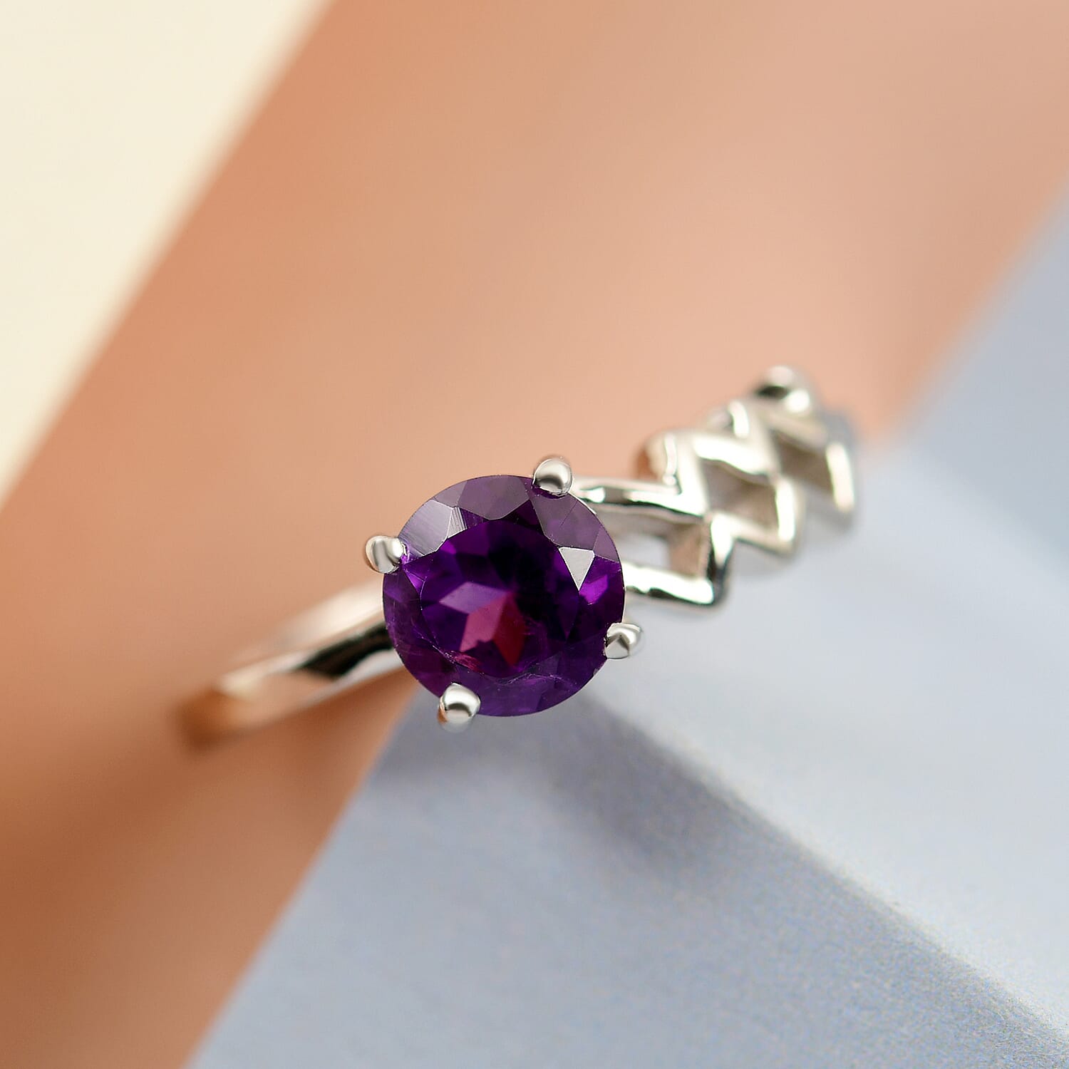AA Amethyst Zodiac-Virgo Ring in Platinum Overlay Sterling Silver