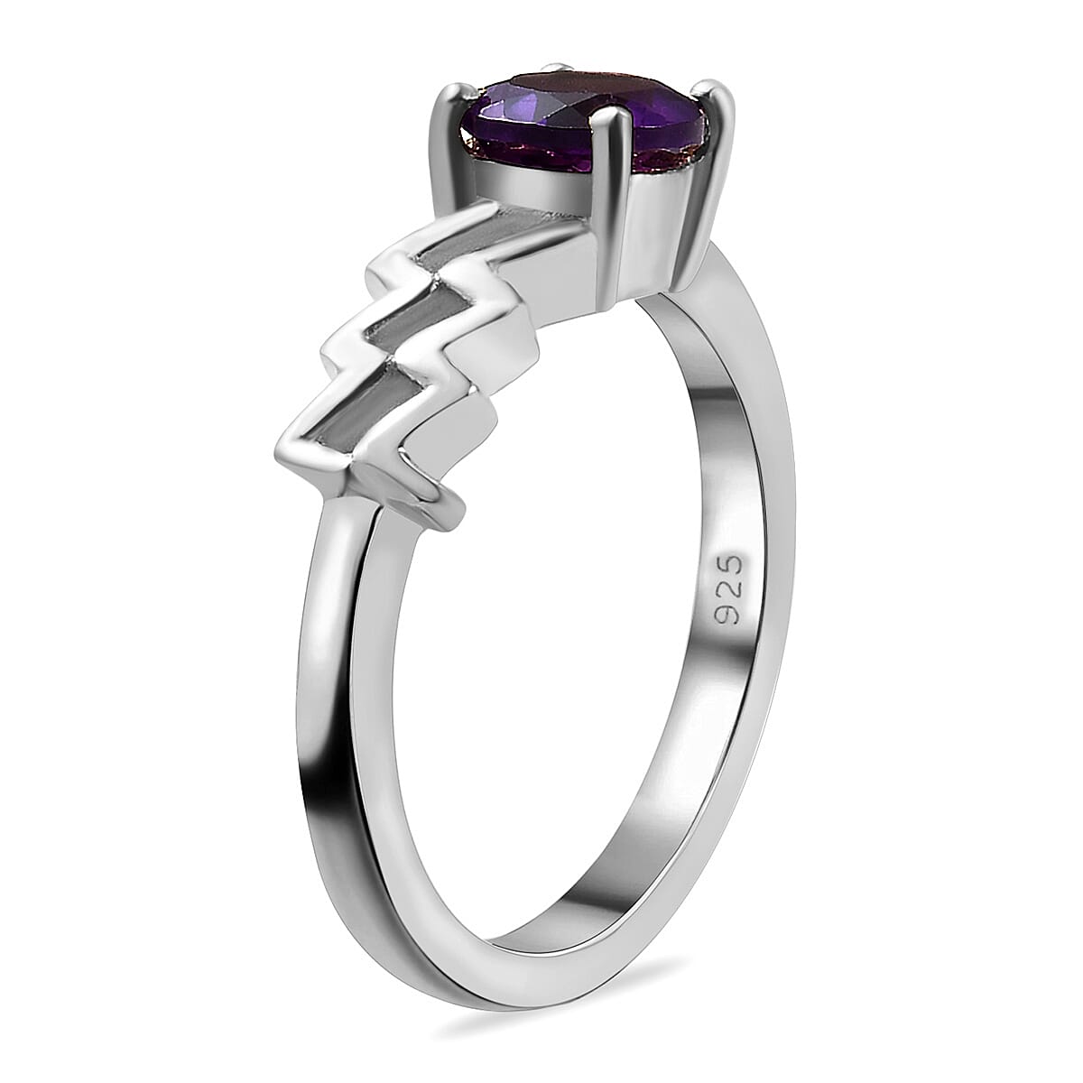 AA Amethyst Zodiac-Virgo Ring in Platinum Overlay Sterling Silver