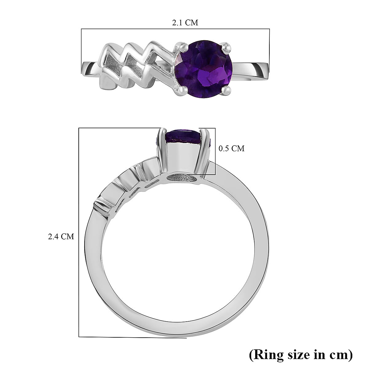 AA Amethyst Zodiac-Virgo Ring in Platinum Overlay Sterling Silver