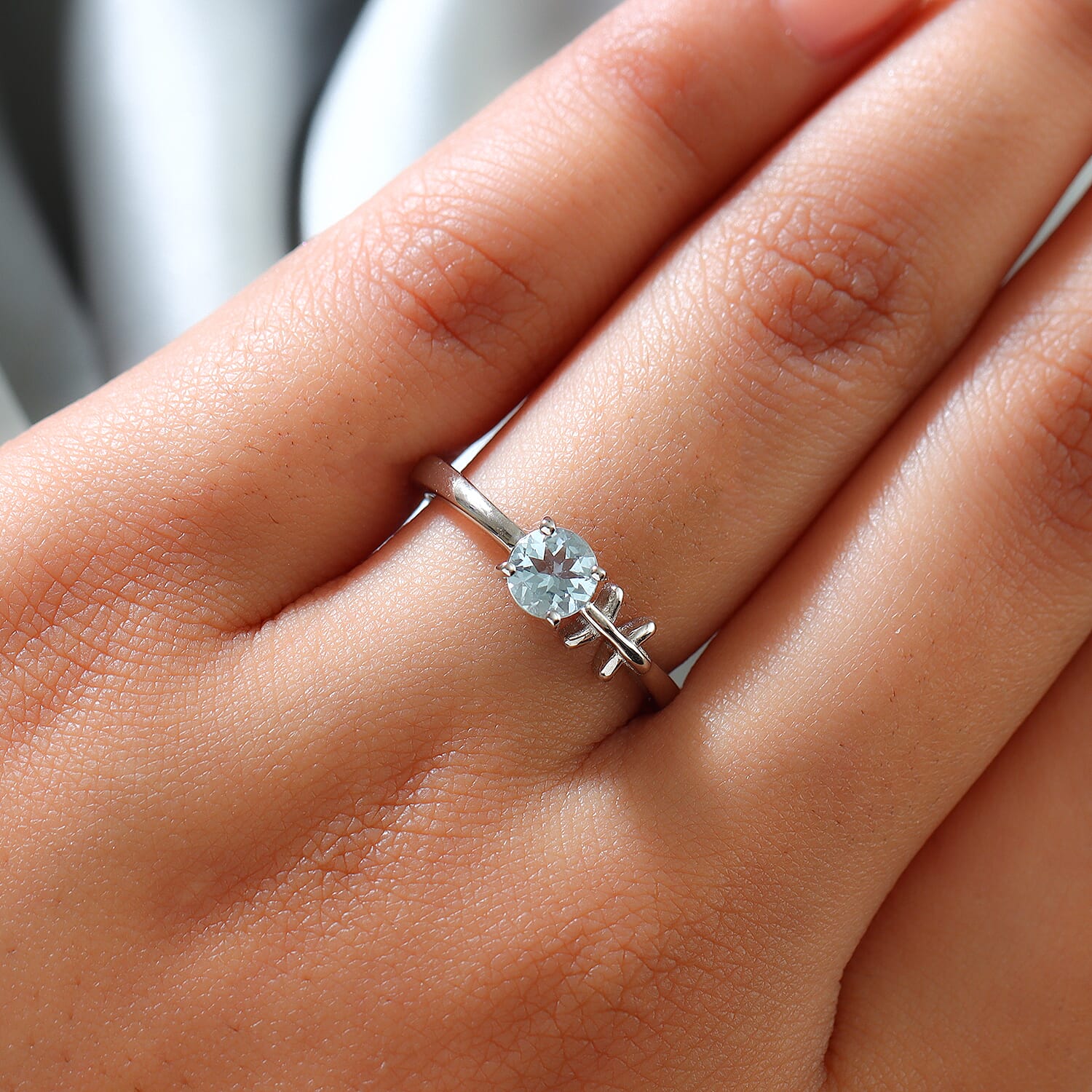 AA Espirito Santo Aquamarine Zodiac-Pisces Ring in Platinum Overlay Sterling Silver