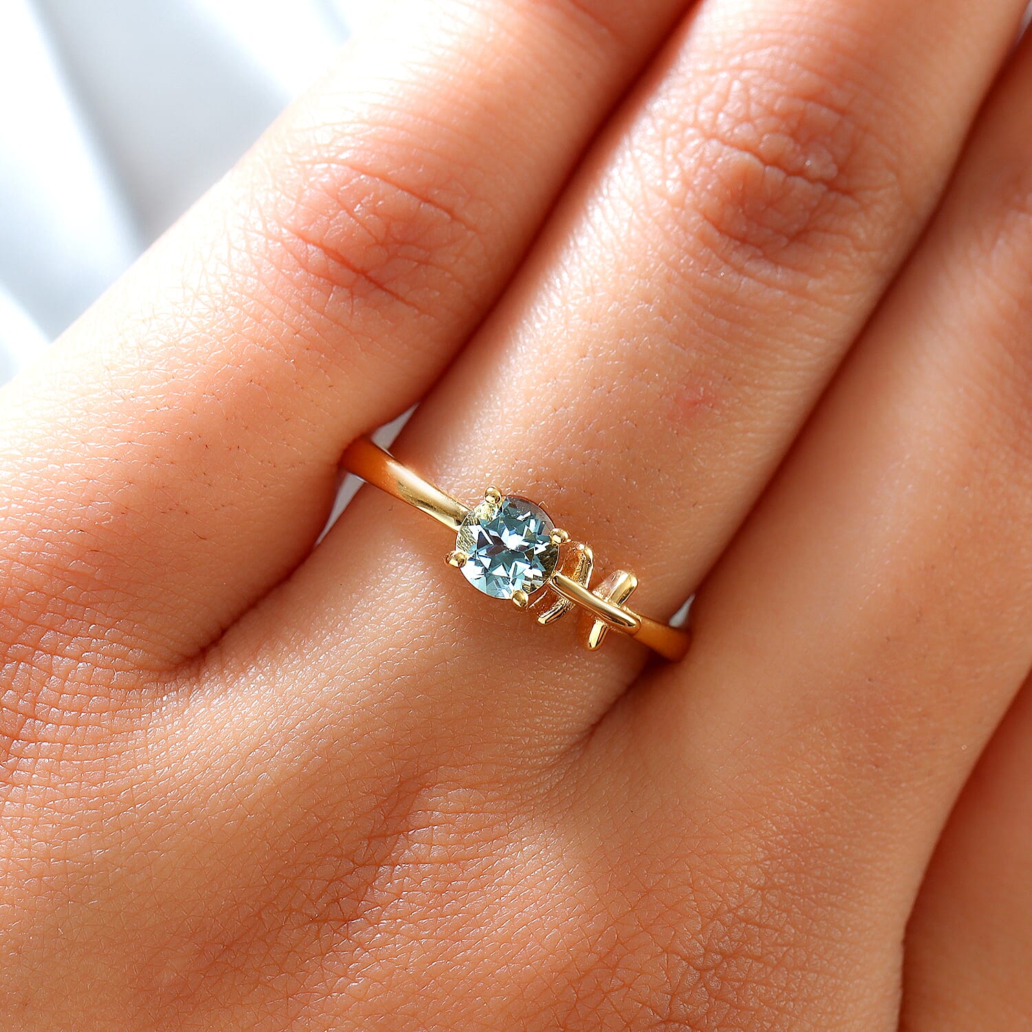 AA Espirito Santo Aquamarine Zodiac-Pisces Ring in 14K Gold Overlay Sterling Silver.