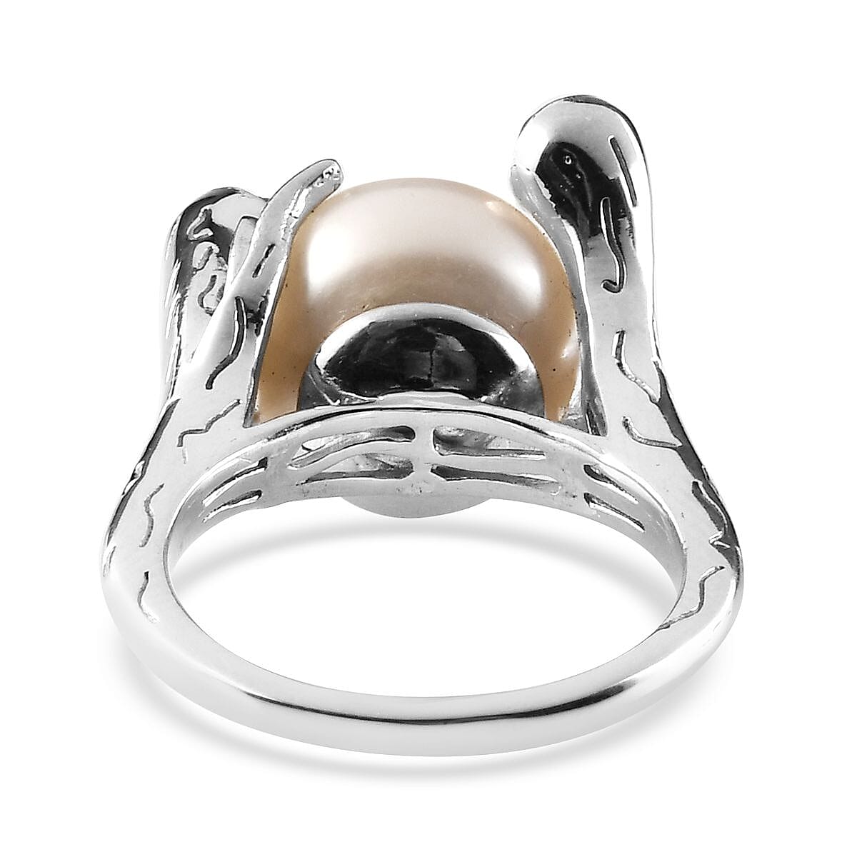 Sundays Child - Freshwater Pearl, Coral Ring in Platinum Overlay Sterling Silver, Silver wt. 5.00 Gms