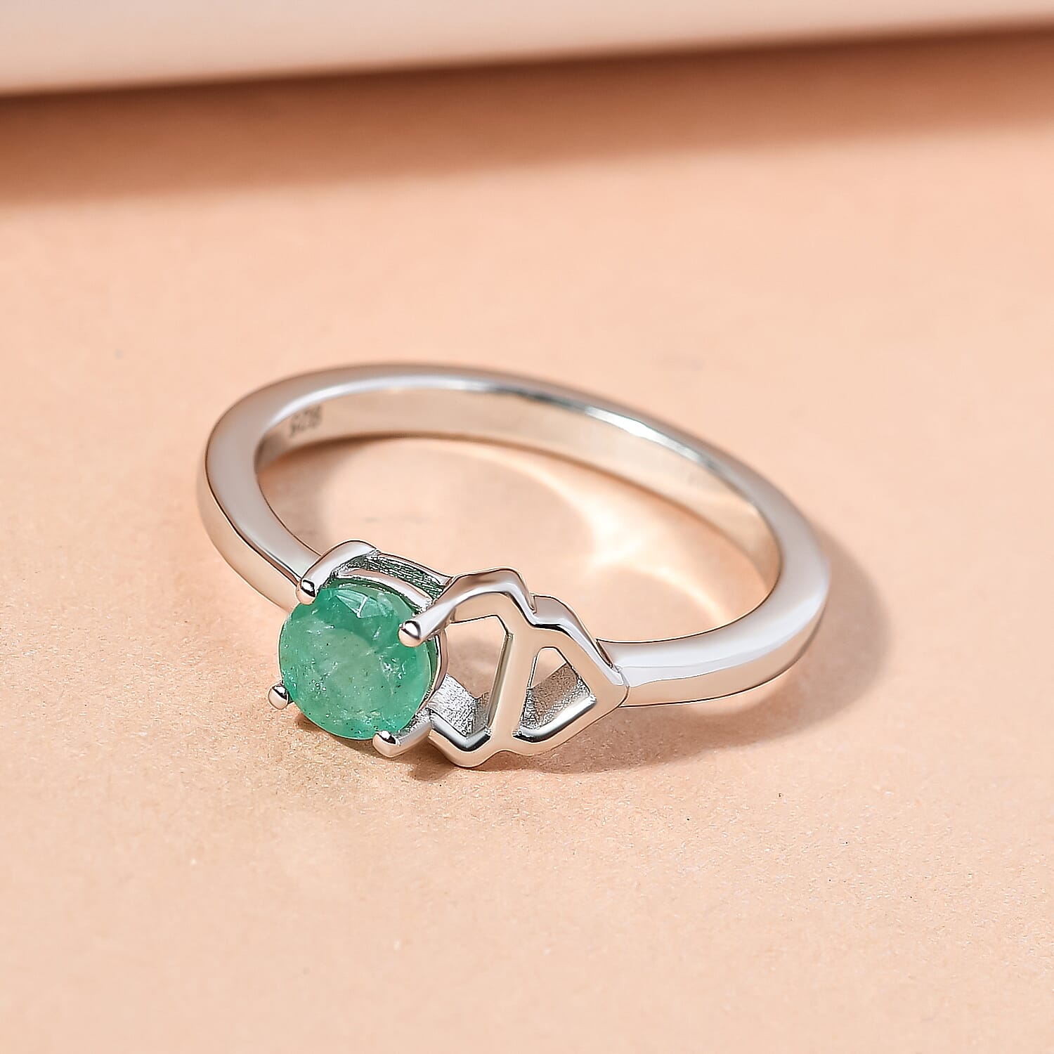 Emerald Ring in Platinum Overlay Sterling Silver.
