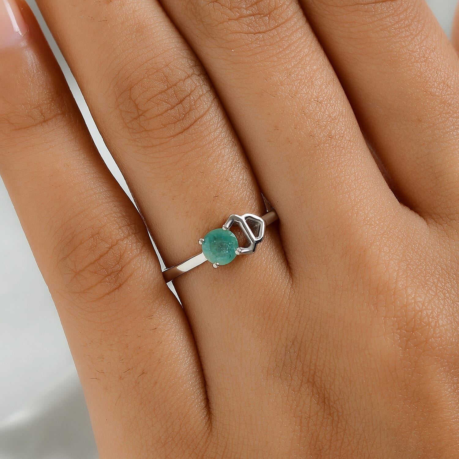 Emerald Ring in Platinum Overlay Sterling Silver.
