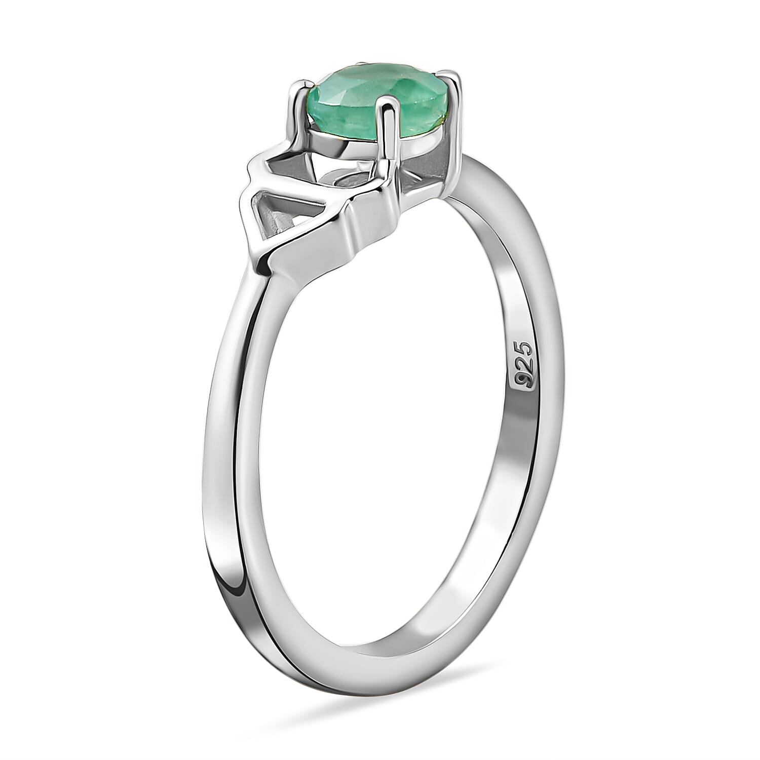 Emerald Ring in Platinum Overlay Sterling Silver.