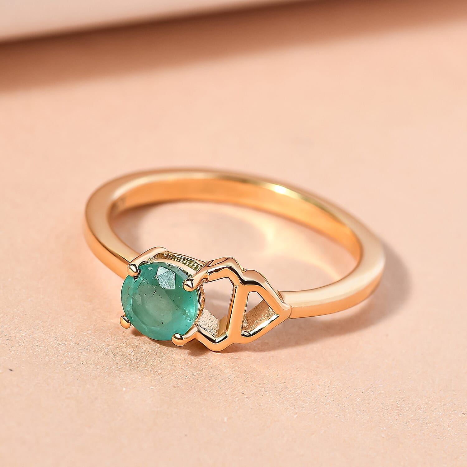 AA Kagem Zambian Emerald Ring in 14K Gold Overlay Sterling Silver.