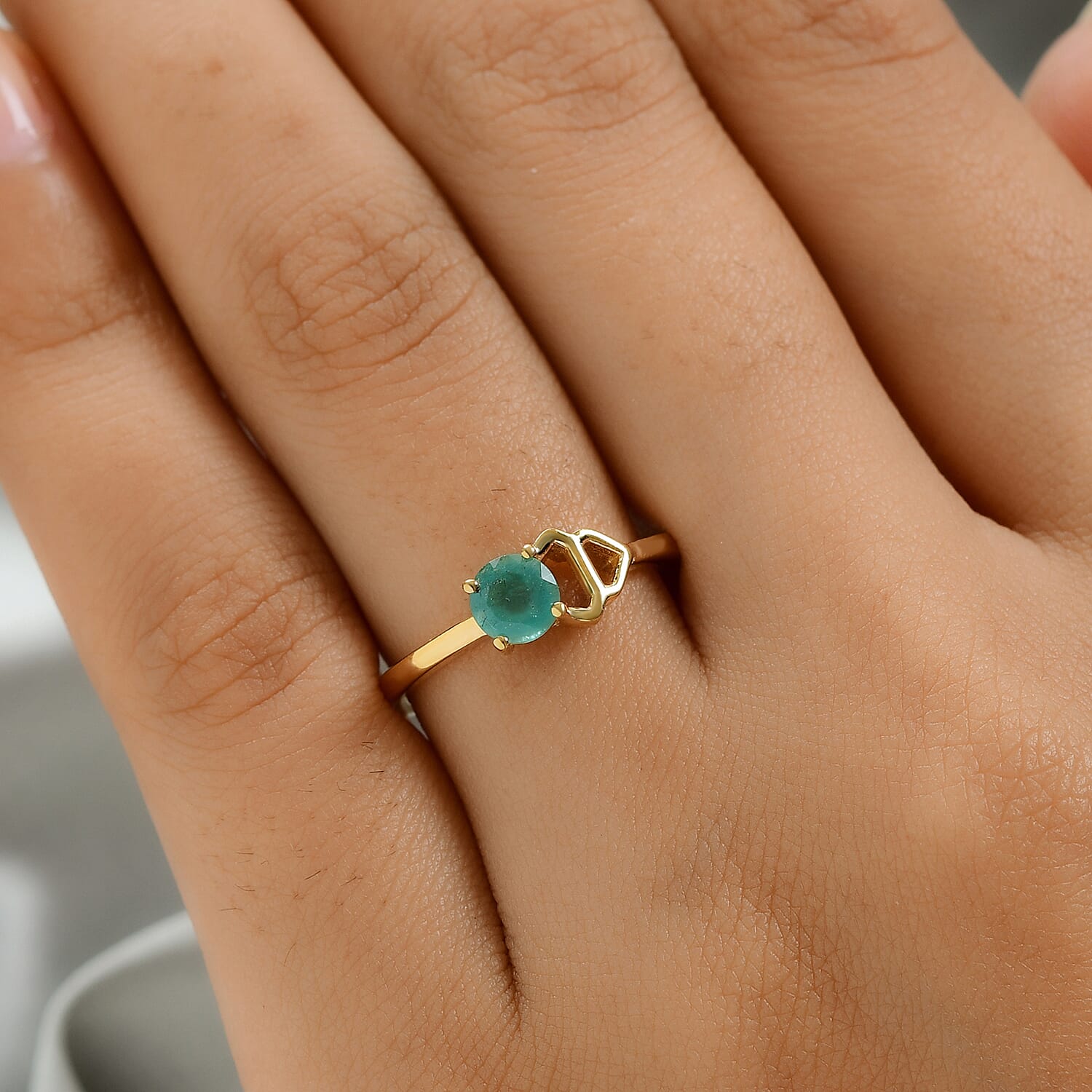 AA Kagem Zambian Emerald Ring in 14K Gold Overlay Sterling Silver.